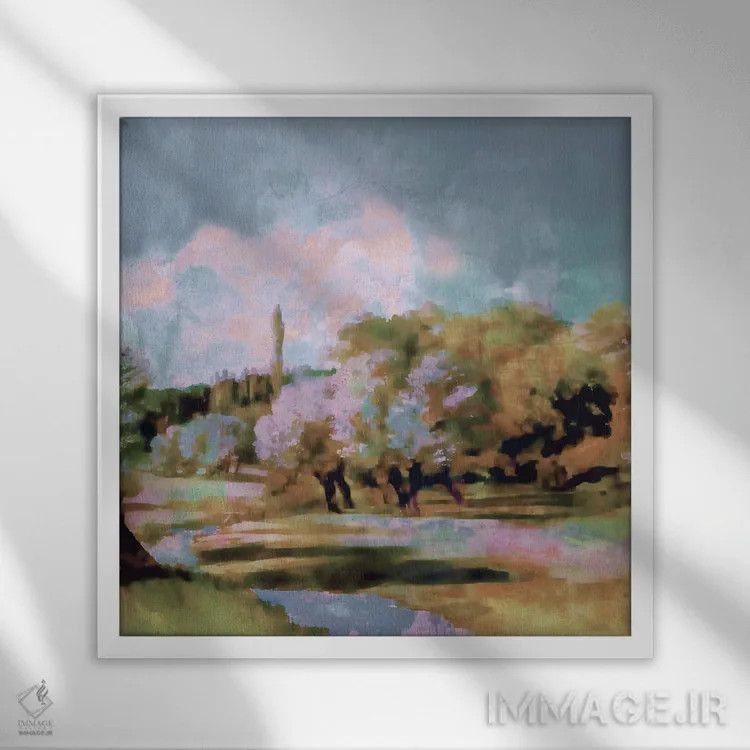 تابلو منظره روز بهاری اثر آندریا هازه - نمای قابدار سفید