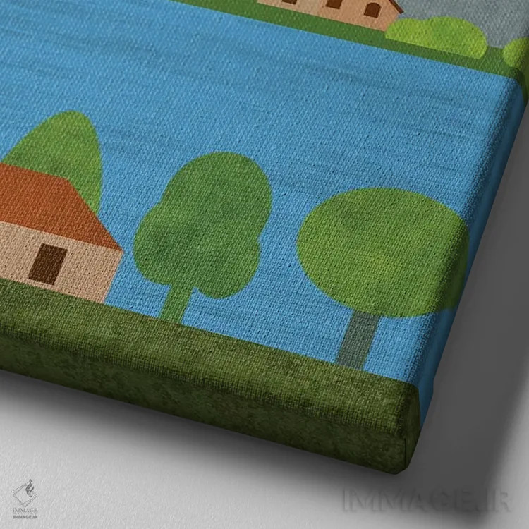 تابلو روستای دریاچهای ایتالیا اثر آندریا هازه - نمای نزدیک بافت بوم