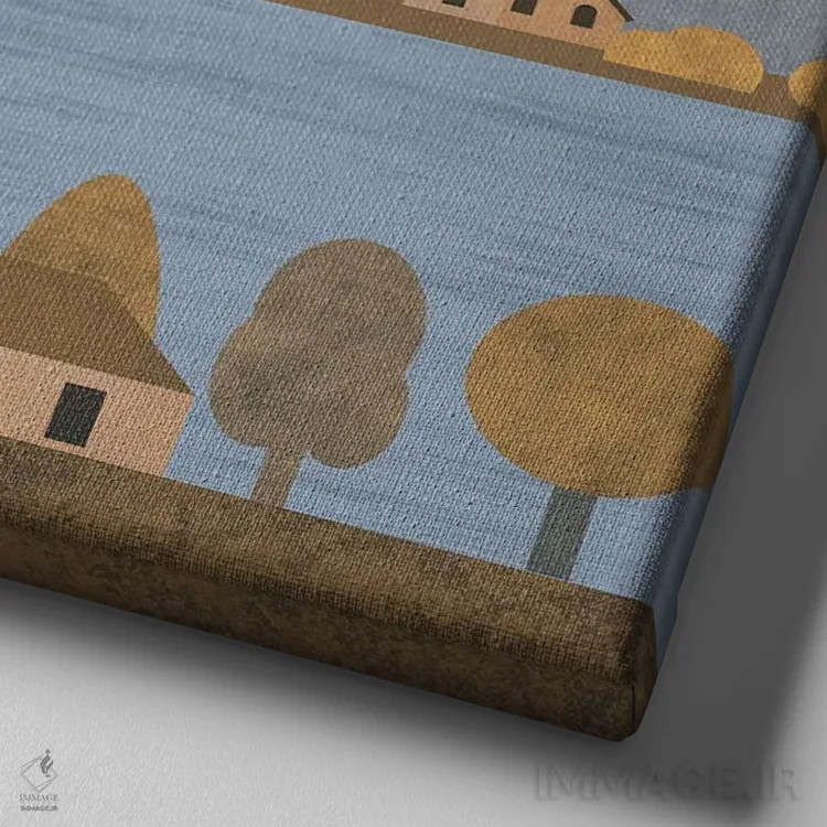 تابلو روستای دریاچهای ایتالیا اثر آندریا هازه - نمای نزدیک بافت بوم