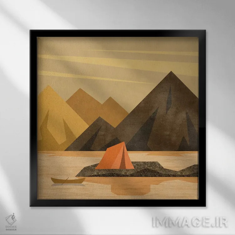 تابلو ماجراجویی کمپینگ اثر آندریا هازه - نمای قابدار مشکی