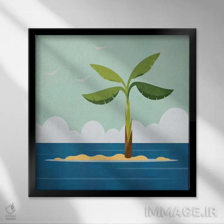 تابلو جزیره درخت نخل اثر آندریا هازه - نمای قابدار مشکی