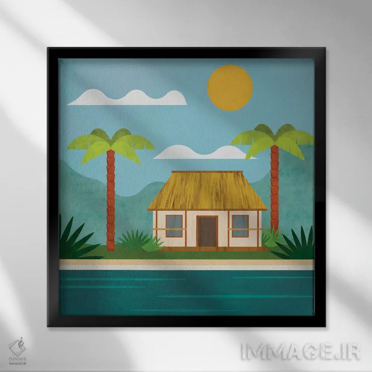 تابلو پناهگاه جزیره استوایی اثر آندریا هازه - نمای قابدار مشکی