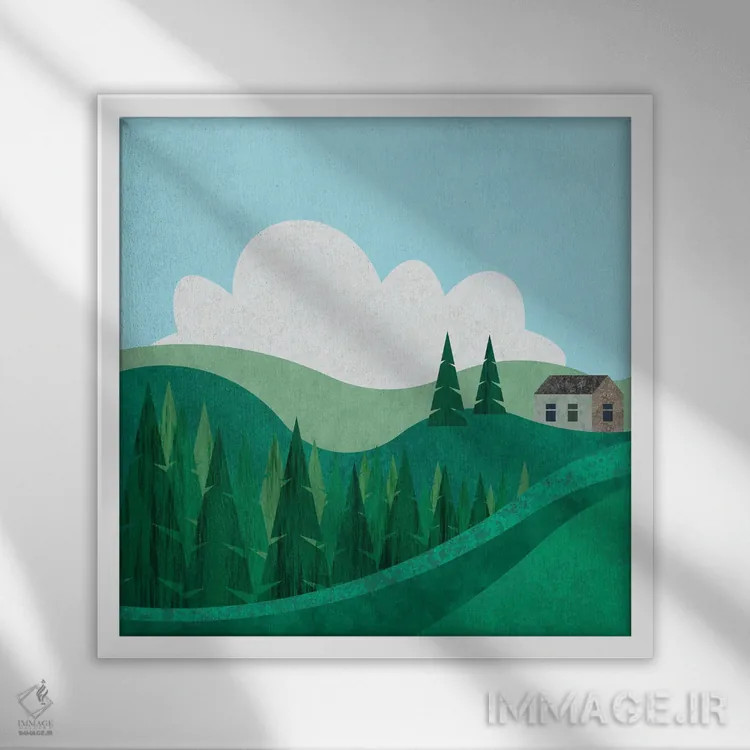 تابلو خانه روی تپه اثر آندریا هازه - نمای قابدار سفید