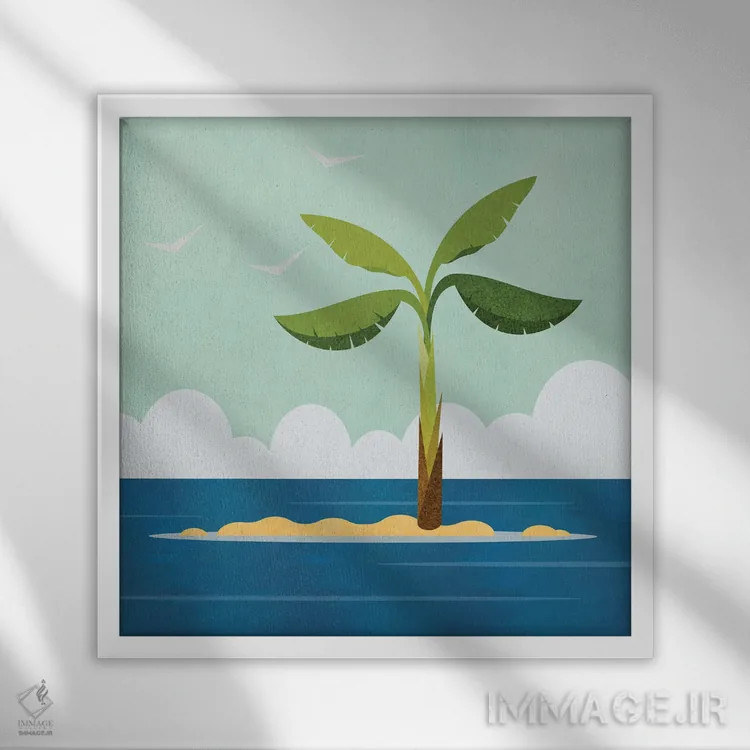 تابلو جزیره درخت نخل اثر آندریا هازه - نمای قابدار سفید