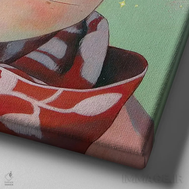 تابلو Red Scarf,شاخ آبی، شال قرمز اثر هیکاری شیمودا - نمای نزدیک بافت بوم