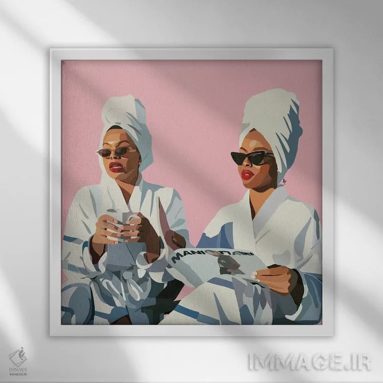 تابلو صورتی گالنتاین (دوستی زنانه) اثر آرتپِیسیئی - نمای قابدار سفید