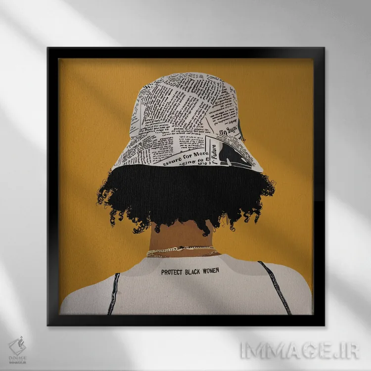 تابلو محافظت از زنان سیاهپوست زرد اثر آرتپِیسیئی - نمای قابدار مشکی