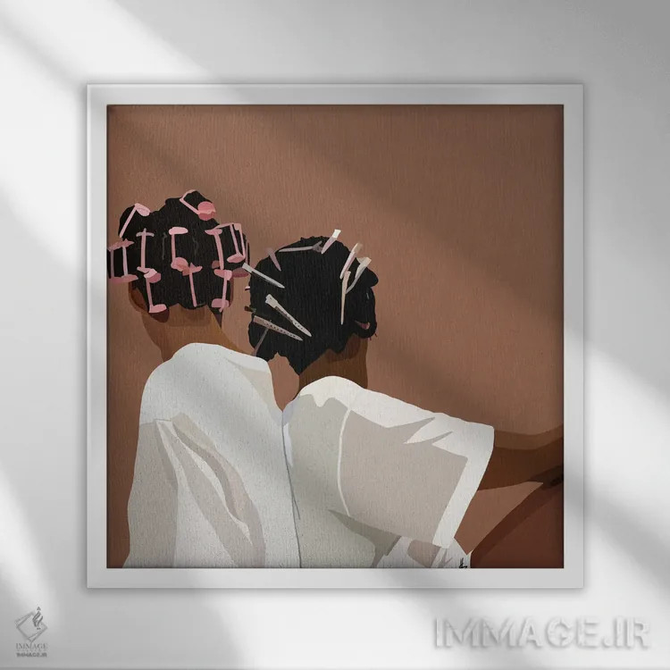 تابلو دوست فرمو (دوستی با موهای فر) اثر آرتپِیسیئی - نمای قابدار سفید
