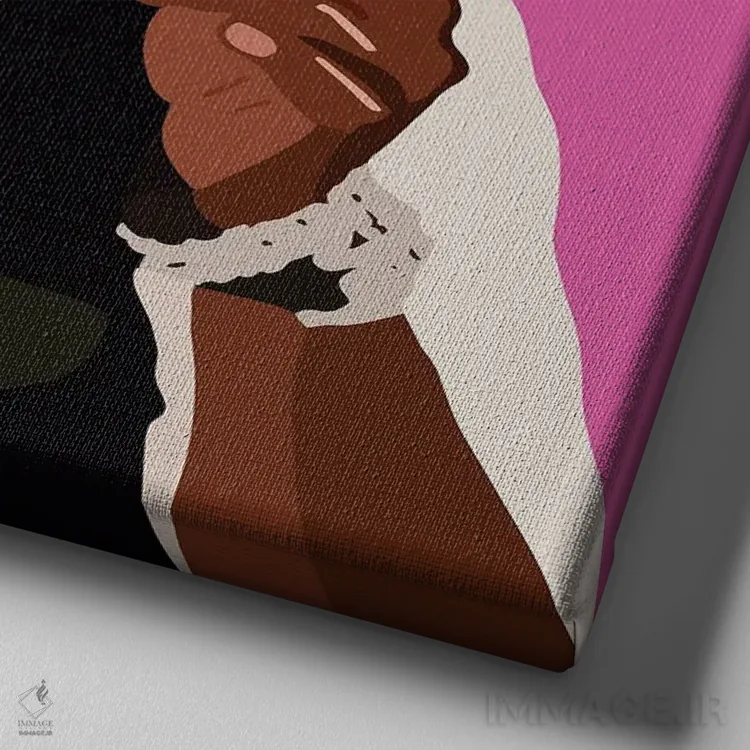 تابلو چای نوشیدن (احتمالاً با اشاره به گپ و شایعه) اثر آرتپِیسیئی - نمای نزدیک بافت بوم