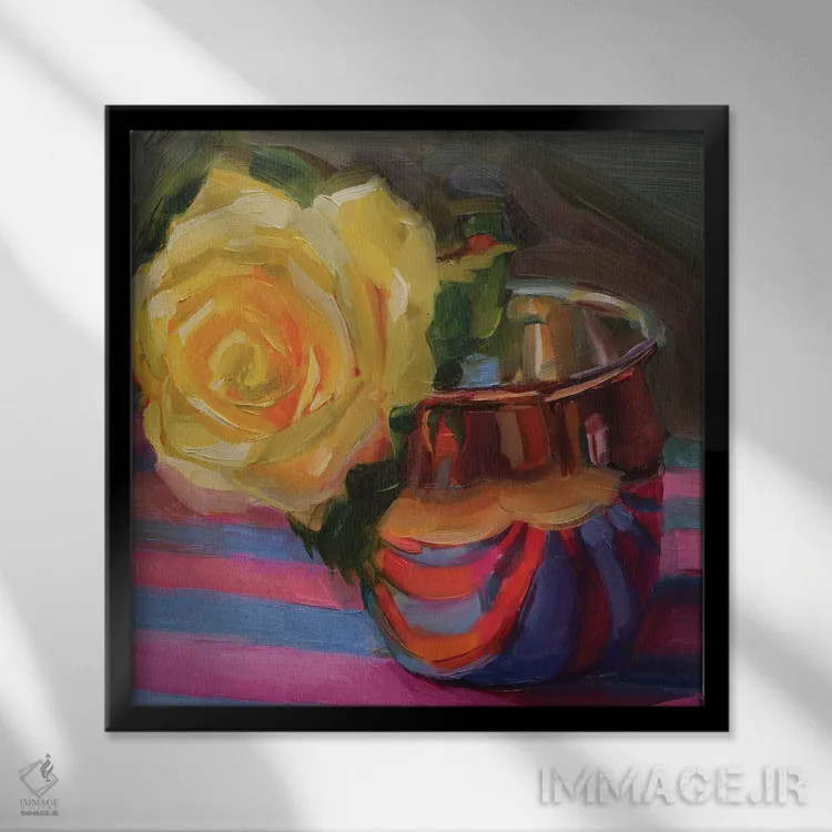 تابلو رز با ماگ مسی اثر هالی استورلی - نمای قابدار مشکی