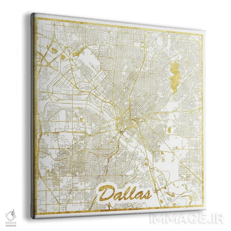 تابلو نقشه شهری دالاس با ورق طلا اثر هوبرت روگوسکی - نمای پرسپکتیو محصول