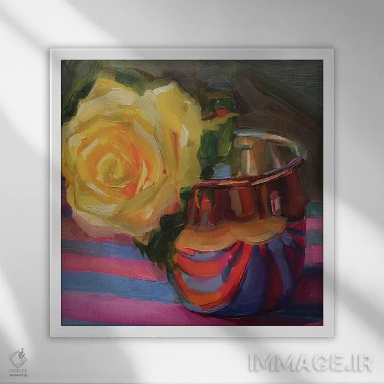 تابلو رز با ماگ مسی اثر هالی استورلی - نمای قابدار سفید