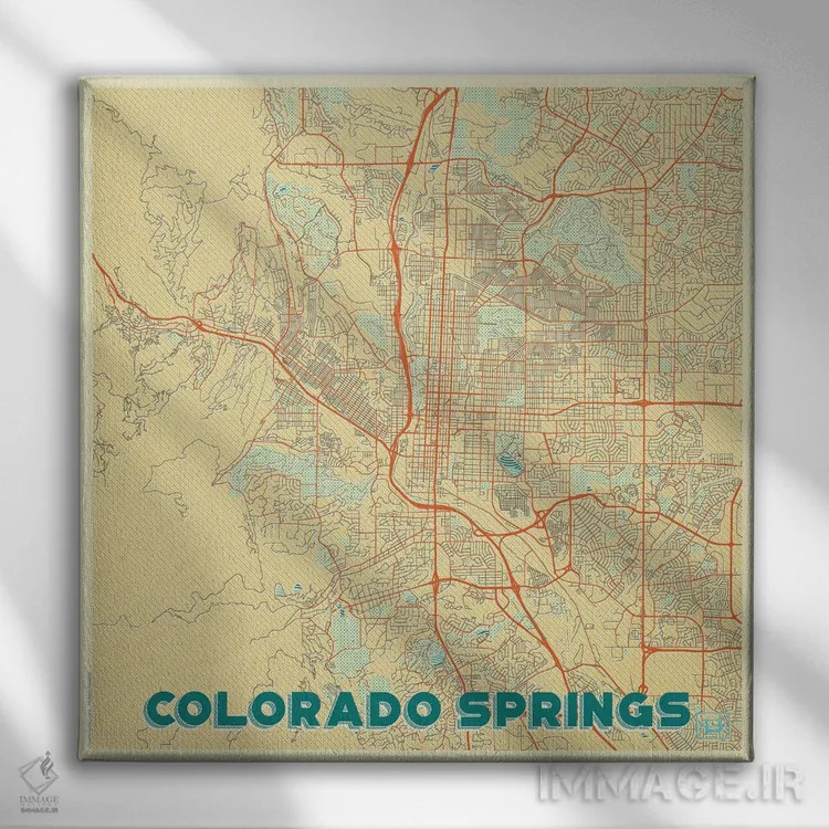 تابلو نقشه شهری رترو کلرادو اسپرینگز اثر هوبرت روگوسکی - نمای روبهرو روی دیوار
