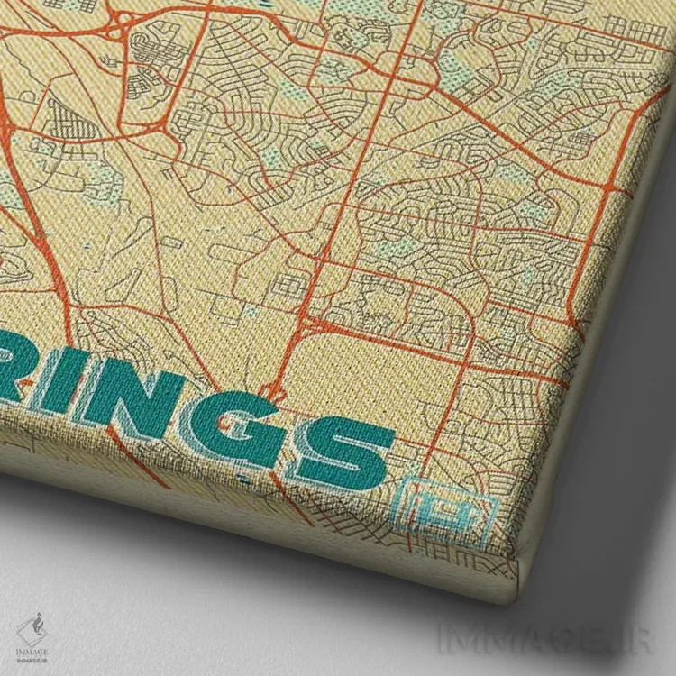 تابلو نقشه شهری رترو کلرادو اسپرینگز اثر هوبرت روگوسکی - نمای نزدیک بافت بوم