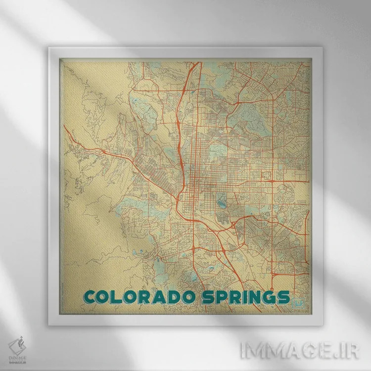 تابلو نقشه شهری رترو کلرادو اسپرینگز اثر هوبرت روگوسکی - نمای قابدار سفید