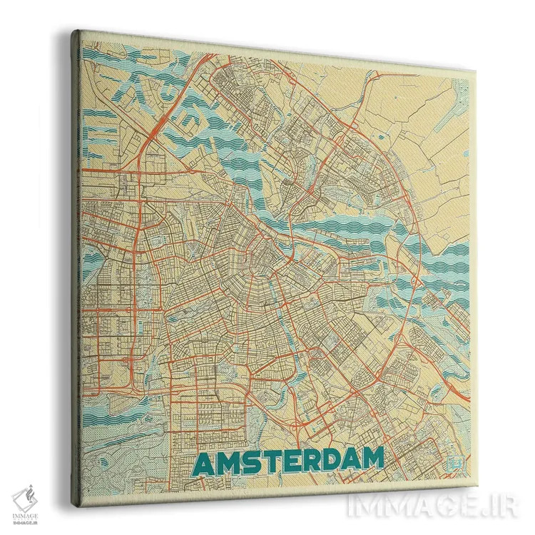 تابلو نقشه شهری رترو آمستردام اثر هوبرت روگوسکی - نمای پرسپکتیو محصول