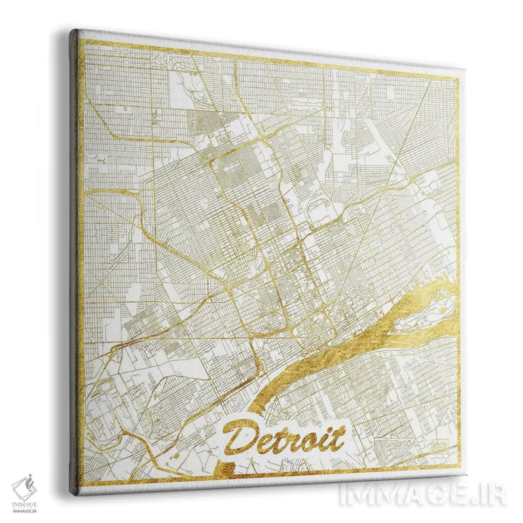 تابلو نقشه شهری دیترویت با ورق طلا اثر هوبرت روگوسکی - نمای پرسپکتیو محصول
