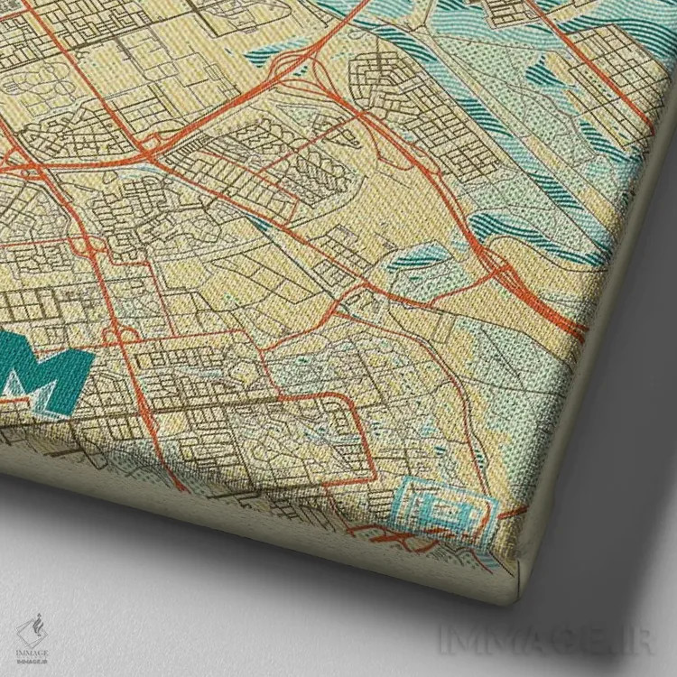 تابلو نقشه شهری رترو آمستردام اثر هوبرت روگوسکی - نمای نزدیک بافت بوم
