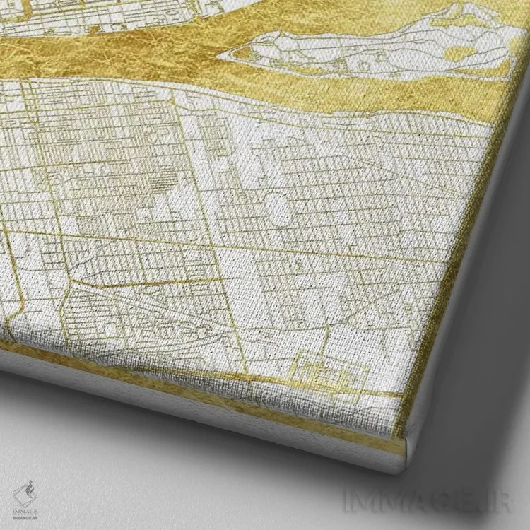 تابلو نقشه شهری دیترویت با ورق طلا اثر هوبرت روگوسکی - نمای نزدیک بافت بوم
