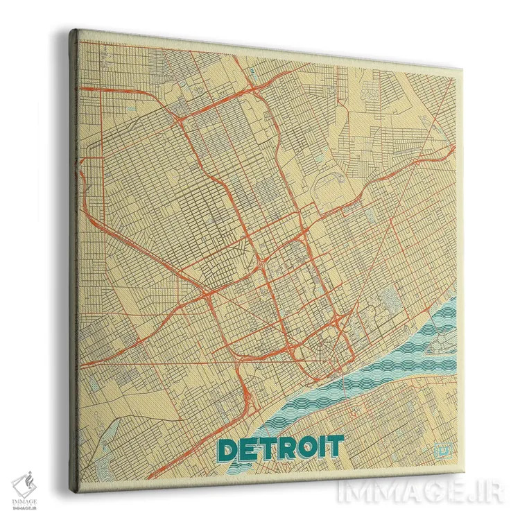 تابلو نقشه شهری رترو دیترویت اثر هوبرت روگوسکی - نمای پرسپکتیو محصول