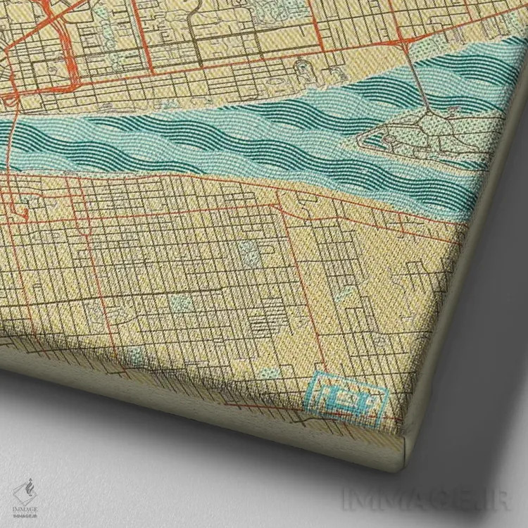 تابلو نقشه شهری رترو دیترویت اثر هوبرت روگوسکی - نمای نزدیک بافت بوم