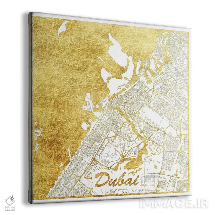تابلو نقشه شهری دبی با ورق طلا اثر هوبرت روگوسکی - نمای پرسپکتیو محصول