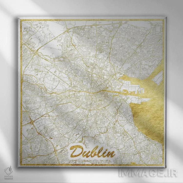 تابلو نقشه شهری دوبلین با ورق طلا اثر هوبرت روگوسکی - نمای روبهرو روی دیوار