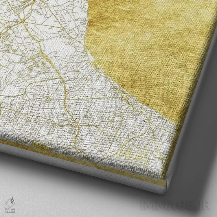 تابلو نقشه شهری دوبلین با ورق طلا اثر هوبرت روگوسکی - نمای نزدیک بافت بوم