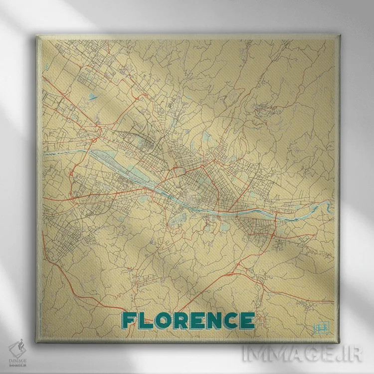 تابلو نقشه شهری فلورانس با طراحی رترو اثر هوبرت روگوسکی - نمای روبهرو روی دیوار