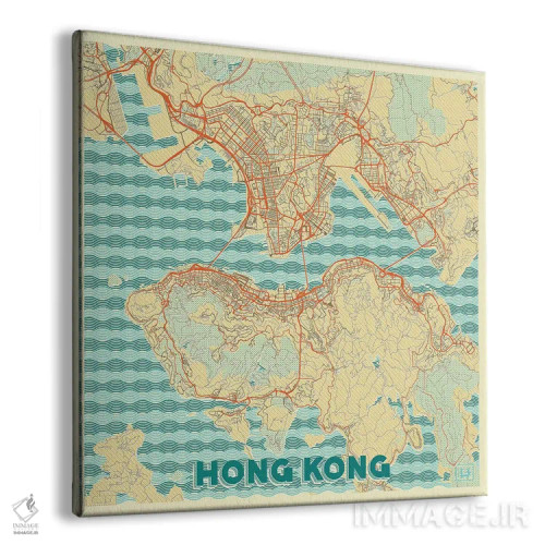 تابلو نقشه شهری هنگ کنگ با طراحی رترو اثر هوبرت روگوسکی - نمای پرسپکتیو محصول