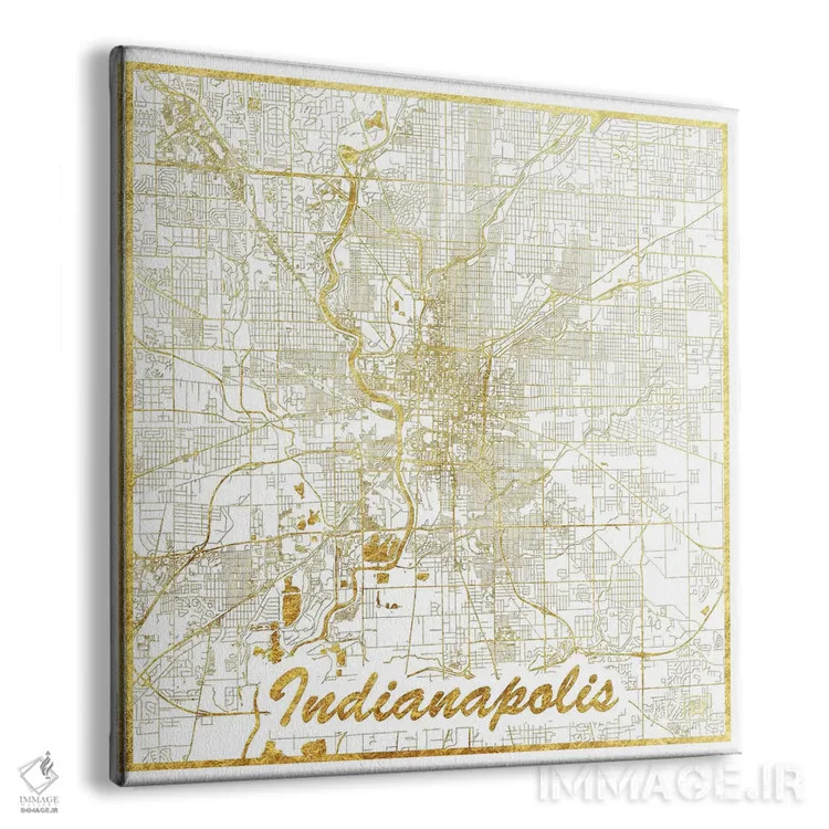 تابلو نقشه شهری ایندیاناپلیس با ورق طلا اثر هوبرت روگوسکی - نمای پرسپکتیو محصول