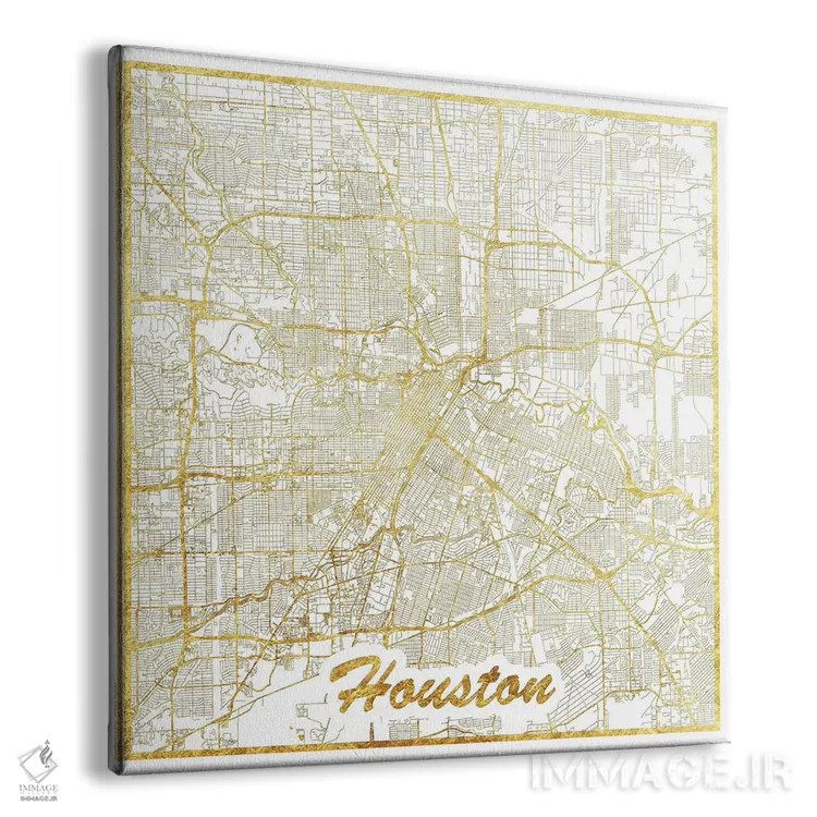 تابلو نقشه شهری هیوستون با ورق طلا اثر هوبرت روگوسکی - نمای پرسپکتیو محصول