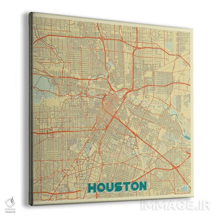 تابلو نقشه شهری هیوستون با طراحی رترو اثر هوبرت روگوسکی - نمای پرسپکتیو محصول