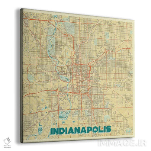 تابلو نقشه شهری ایندیاناپلیس با طراحی رترو اثر هوبرت روگوسکی - نمای پرسپکتیو محصول