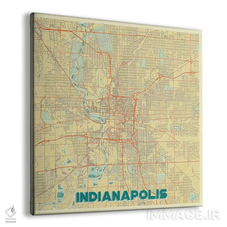 تابلو نقشه شهری ایندیاناپلیس با طراحی رترو اثر هوبرت روگوسکی - نمای پرسپکتیو محصول