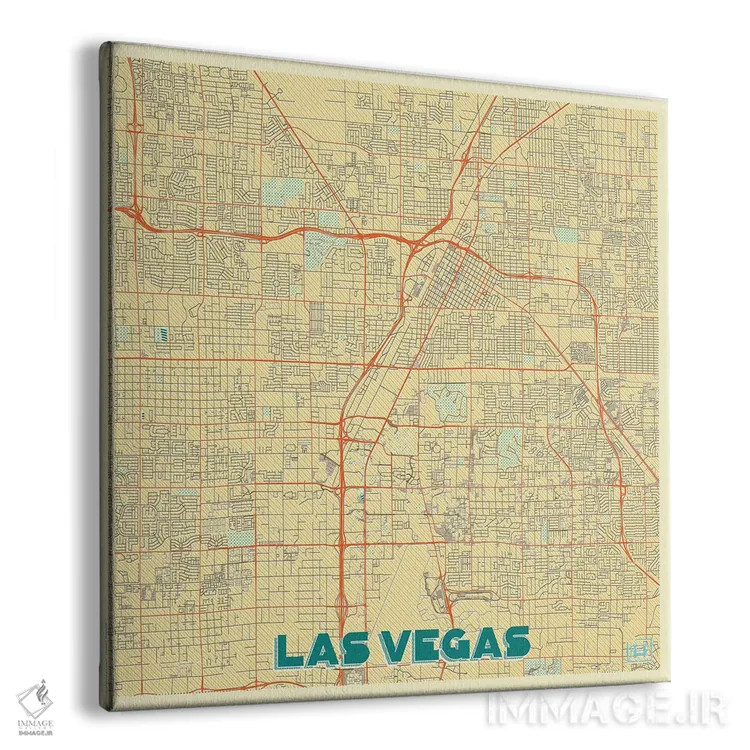 تابلو نقشه شهری لاس وگاس با طراحی رترو اثر هوبرت روگوسکی - نمای پرسپکتیو محصول