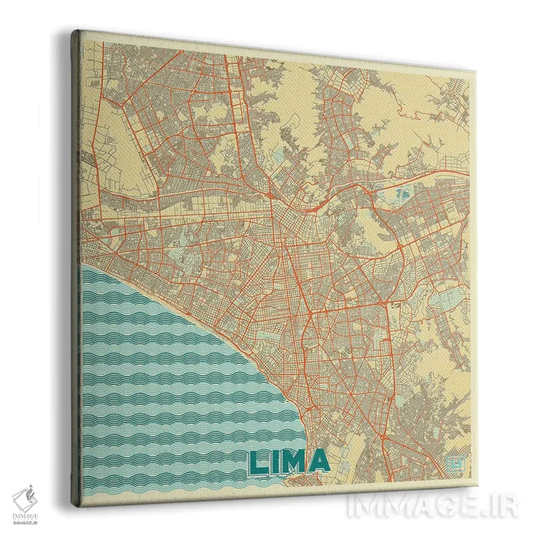 تابلو نقشه شهری لیما با طراحی رترو اثر هوبرت روگوسکی - نمای پرسپکتیو محصول