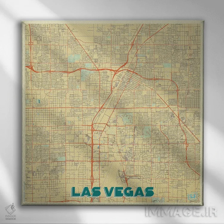 تابلو نقشه شهری لاس وگاس با طراحی رترو اثر هوبرت روگوسکی - نمای روبهرو روی دیوار