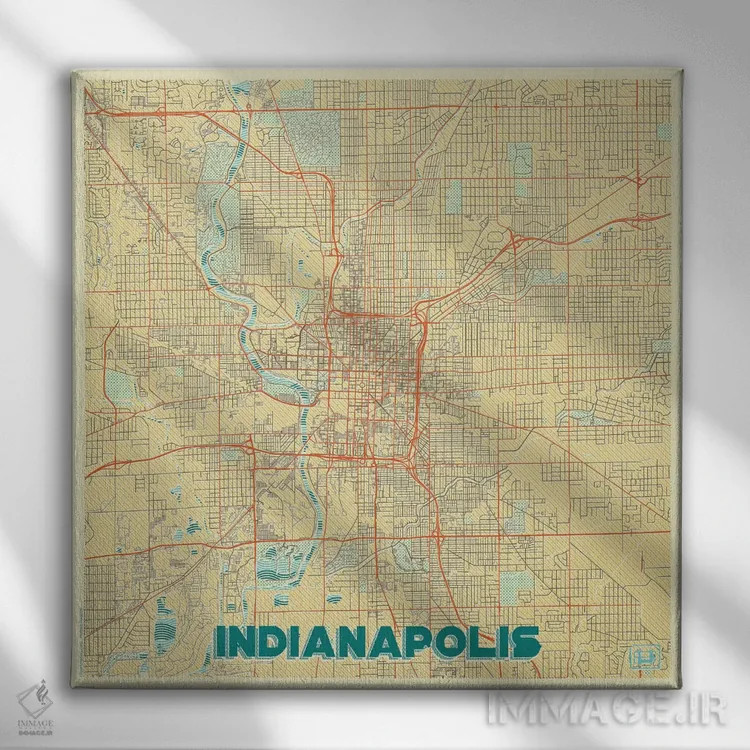 تابلو نقشه شهری ایندیاناپلیس با طراحی رترو اثر هوبرت روگوسکی - نمای روبهرو روی دیوار