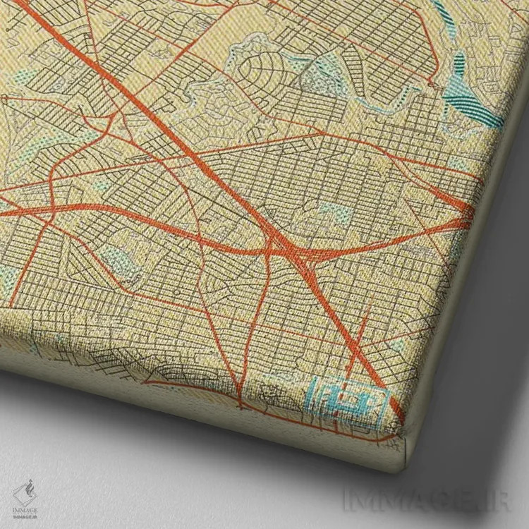 تابلو نقشه شهری هیوستون با طراحی رترو اثر هوبرت روگوسکی - نمای نزدیک بافت بوم