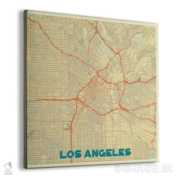 تابلو نقشه شهری لس آنجلس با طراحی رترو اثر هوبرت روگوسکی - نمای پرسپکتیو محصول