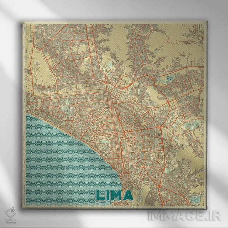 تابلو نقشه شهری لیما با طراحی رترو اثر هوبرت روگوسکی - نمای روبهرو روی دیوار