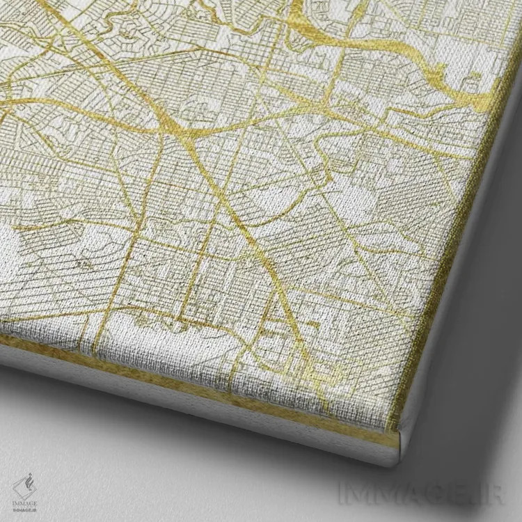 تابلو نقشه شهری هیوستون با ورق طلا اثر هوبرت روگوسکی - نمای نزدیک بافت بوم