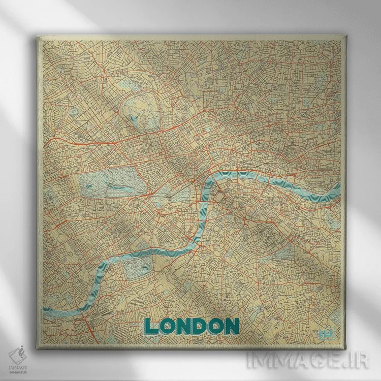 تابلو نقشه شهری لندن با طراحی رترو اثر هوبرت روگوسکی - نمای روبهرو روی دیوار