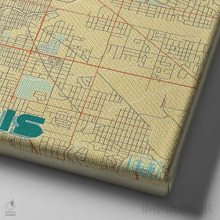 تابلو نقشه شهری ایندیاناپلیس با طراحی رترو اثر هوبرت روگوسکی - نمای نزدیک بافت بوم