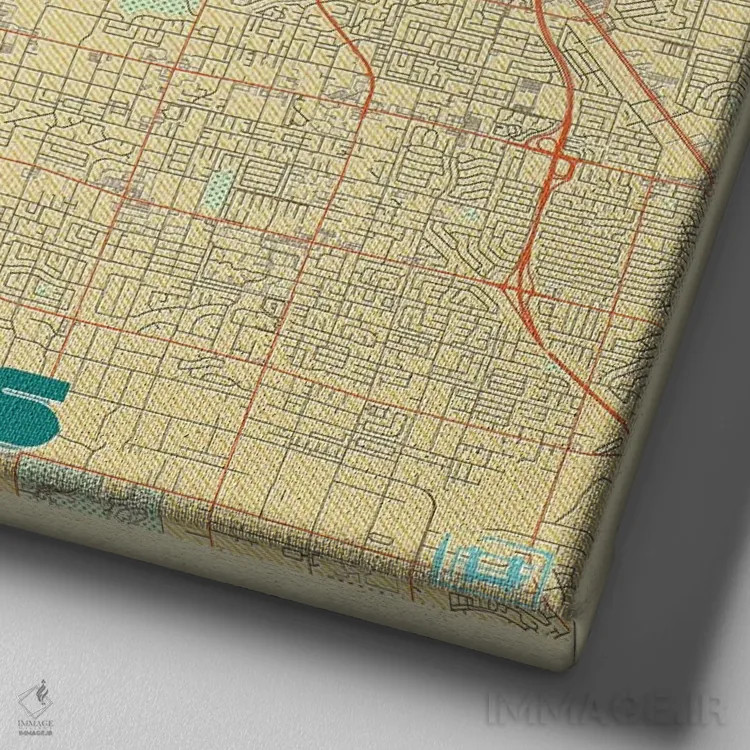 تابلو نقشه شهری لاس وگاس با طراحی رترو اثر هوبرت روگوسکی - نمای نزدیک بافت بوم