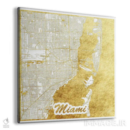تابلو نقشه شهری میامی با ورق طلا اثر هوبرت روگوسکی - نمای پرسپکتیو محصول