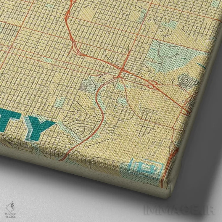 تابلو نقشه شهری کانزاس سیتی با طراحی رترو اثر هوبرت روگوسکی - نمای نزدیک بافت بوم