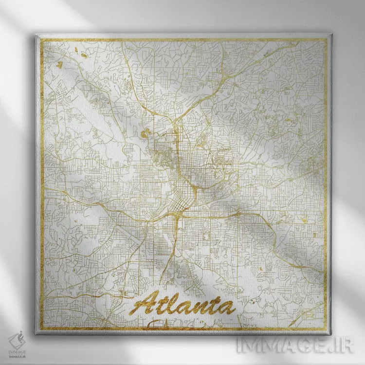 تابلو نقشه شهری آتلانتا با ورق طلا اثر هوبرت روگوسکی - نمای روبهرو روی دیوار