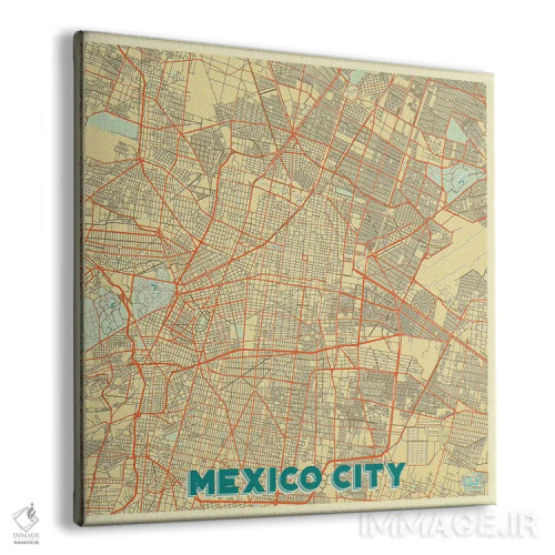 تابلو نقشه شهری مکزیکوسیتی با طراحی رترو اثر هوبرت روگوسکی - نمای پرسپکتیو محصول